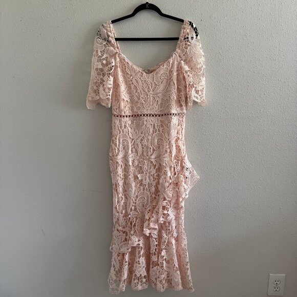 NWT Lulus Briarwood Blush Pink Lace Ruffled Midi Dress - Picture 4 of 10